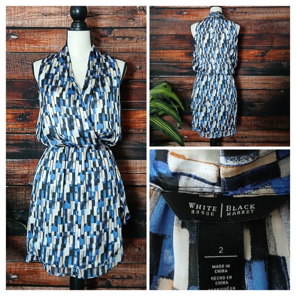White House Black Market Dress 2 Layered Skirt Elastic Waist Geometric NWOT